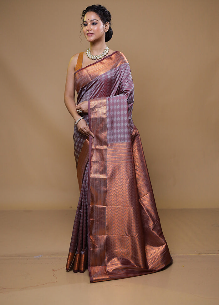 Purple Kanjivaram Silk Saree With Blouse Piece