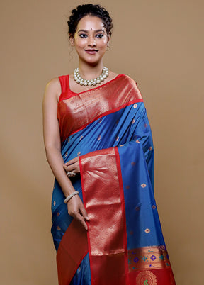 Blue Kanjivaram Silk Saree With Blouse Piece