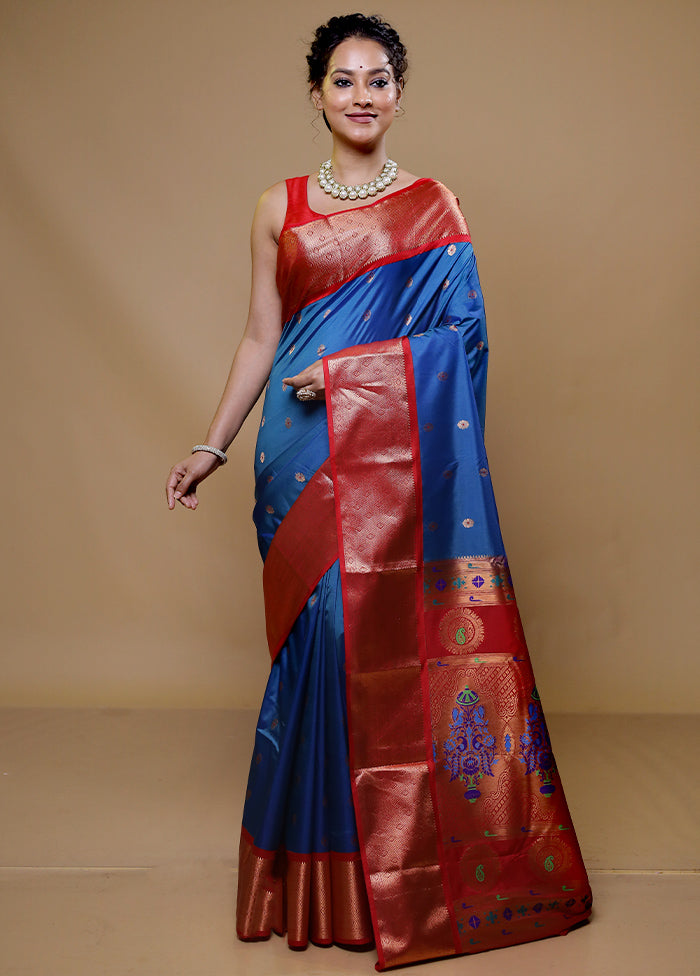 Blue Kanjivaram Silk Saree With Blouse Piece