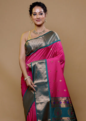 Pink Kanjivaram Silk Saree With Blouse Piece