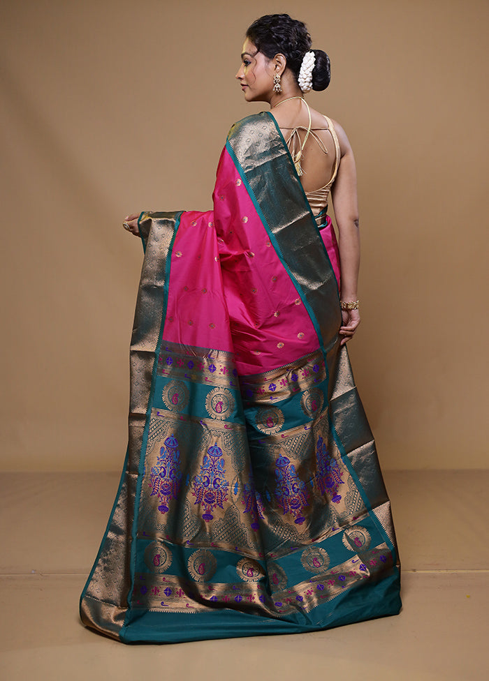 Pink Kanjivaram Silk Saree With Blouse Piece