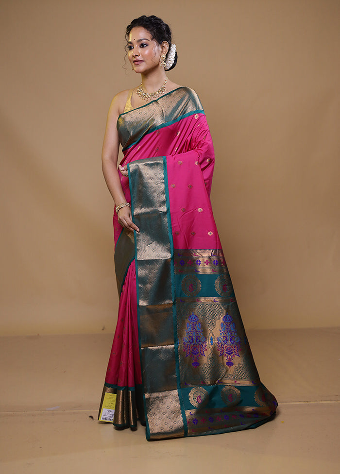 Pink Kanjivaram Silk Saree With Blouse Piece