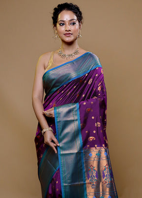 Purple Kanjivaram Silk Saree With Blouse Piece