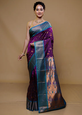 Purple Kanjivaram Silk Saree With Blouse Piece