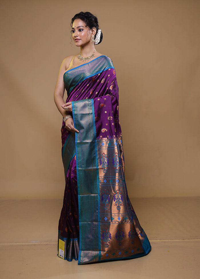 Purple Kanjivaram Silk Saree With Blouse Piece