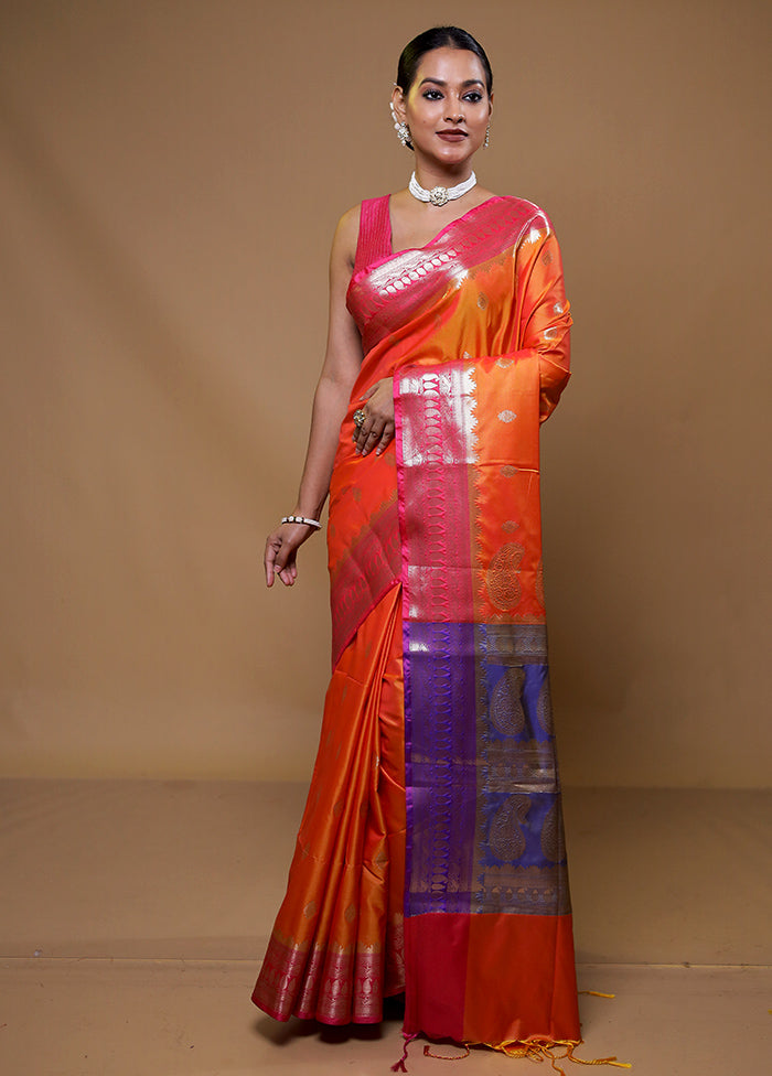 Orange Cotton Saree With Blouse Piece