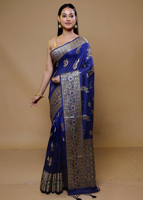 Blue Dupion Silk Saree With Blouse Piece