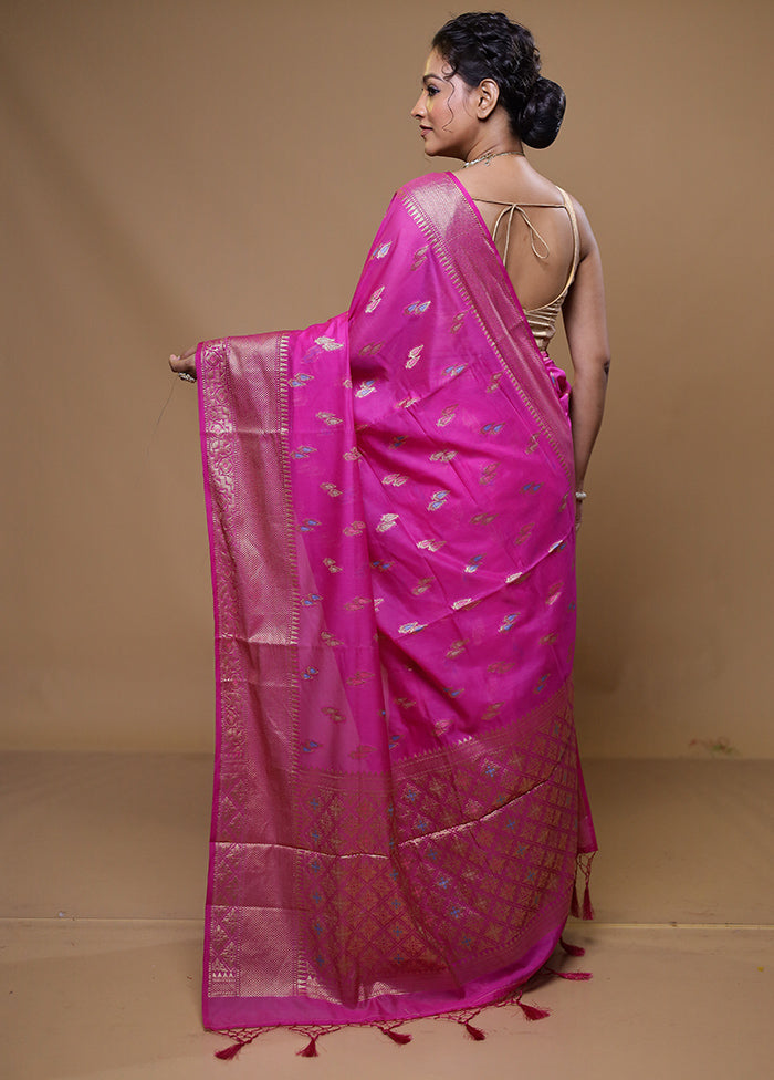 Pink Dupion Silk Saree With Blouse Piece