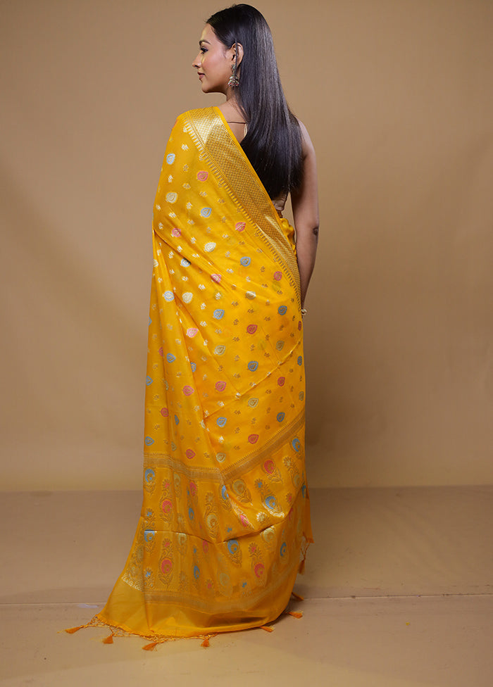 Yellow Dupion Silk Saree With Blouse Piece