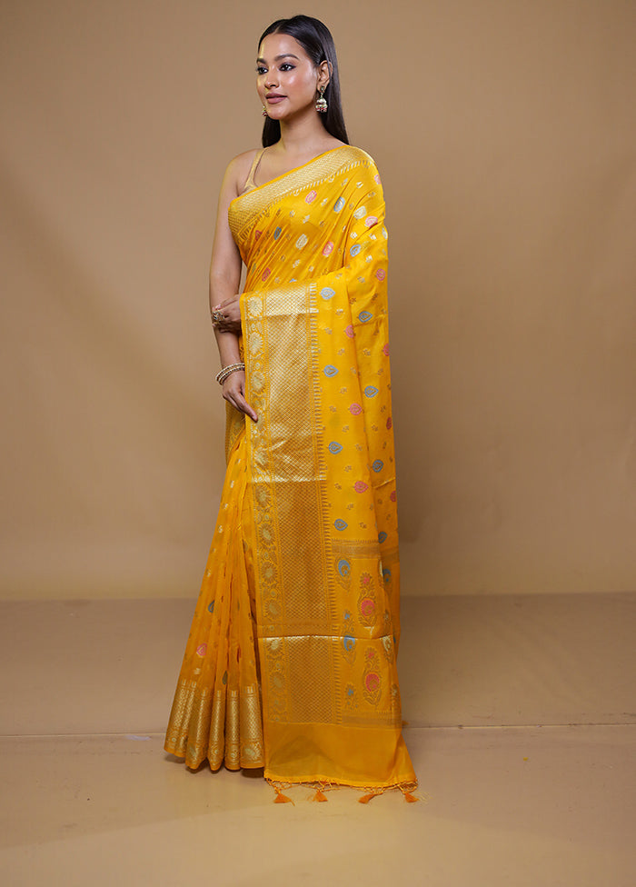 Yellow Dupion Silk Saree With Blouse Piece