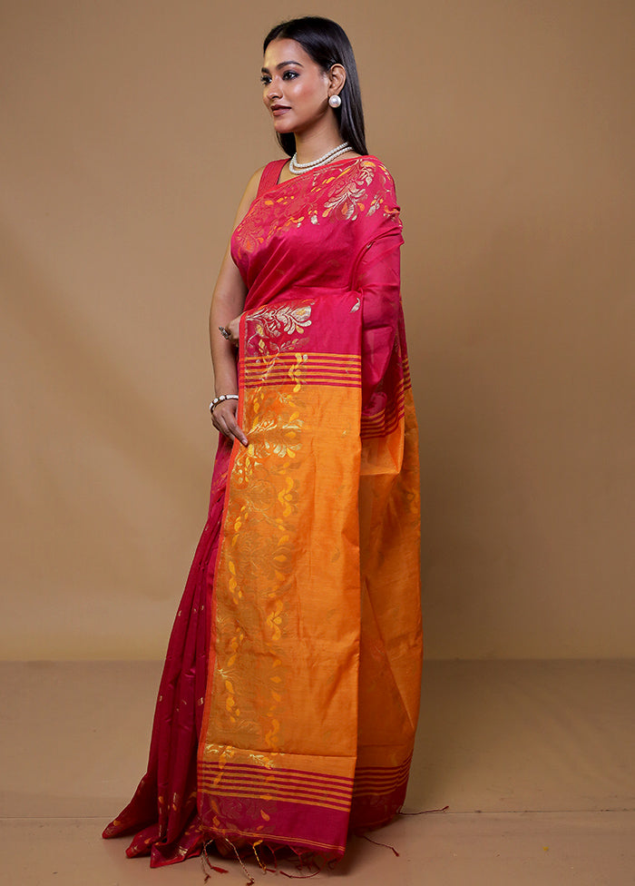 Pink Khadi Cotton Saree With Blouse Piece