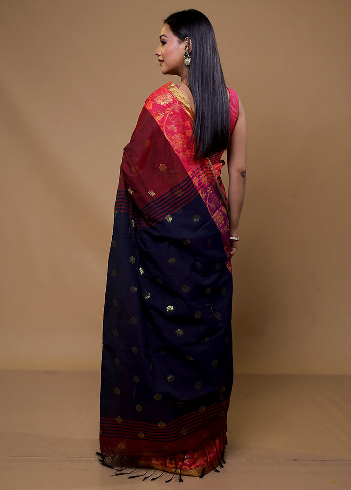 Maroon Khadi Cotton Saree With Blouse Piece