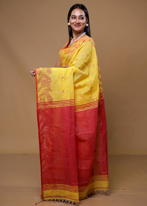 Yellow Khadi Cotton Saree With Blouse Piece