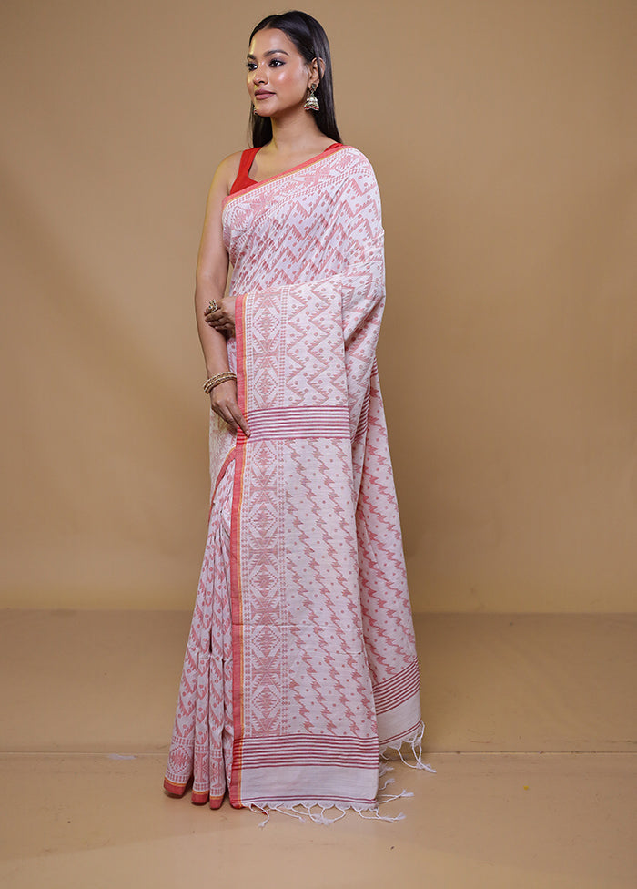 White Khadi Cotton Saree With Blouse Piece