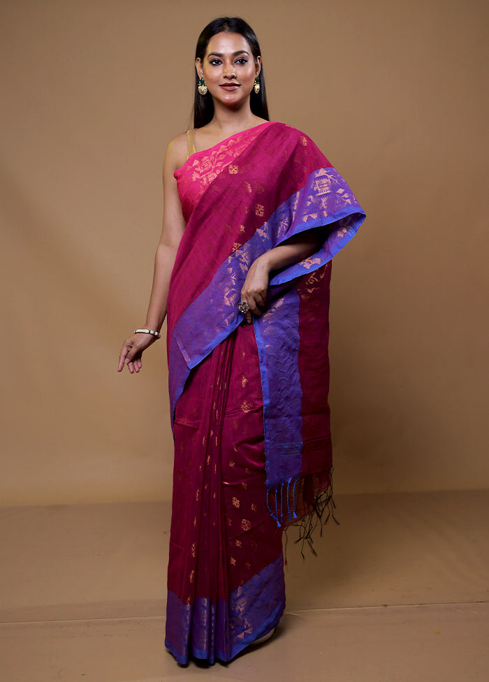 Pink Khadi Cotton Saree With Blouse Piece