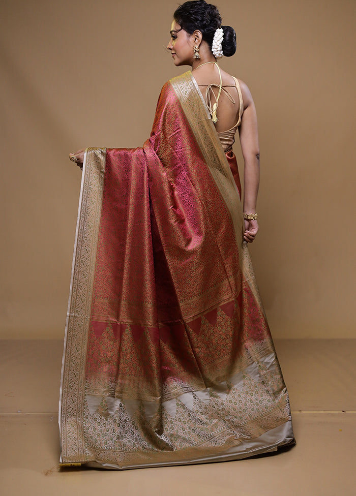 Rust Jamewar Silk Saree With Blouse Piece