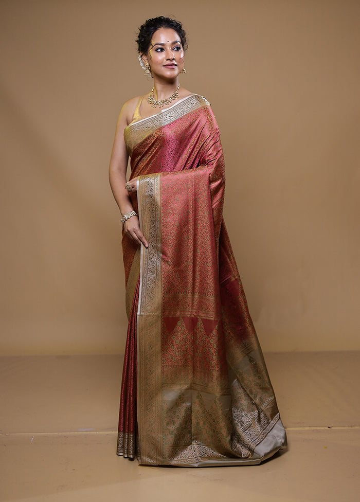 Rust Jamewar Silk Saree With Blouse Piece