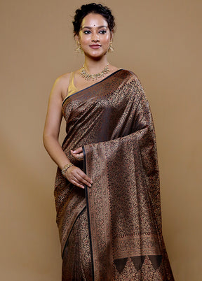 Brown Jamewar Silk Saree With Blouse Piece