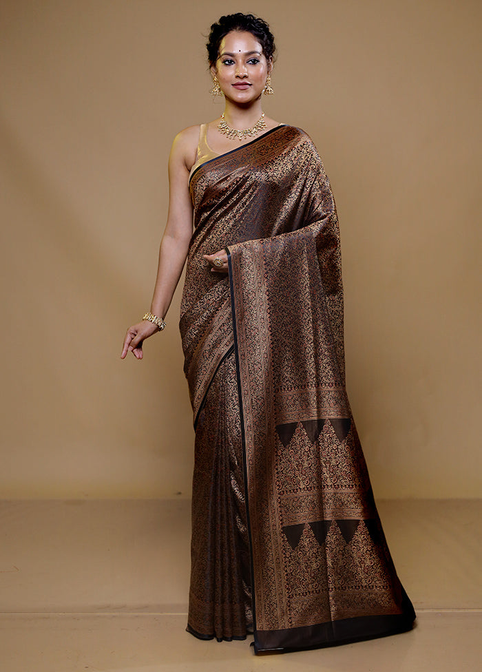 Brown Jamewar Silk Saree With Blouse Piece