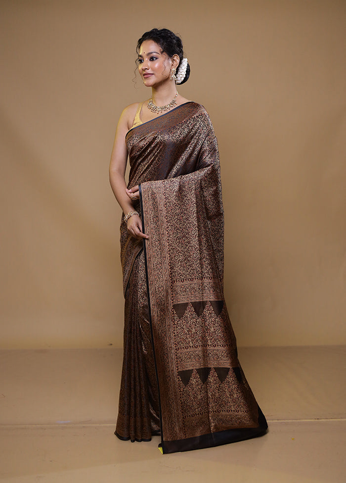 Brown Jamewar Silk Saree With Blouse Piece