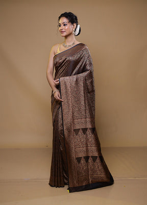 Brown Jamewar Silk Saree With Blouse Piece