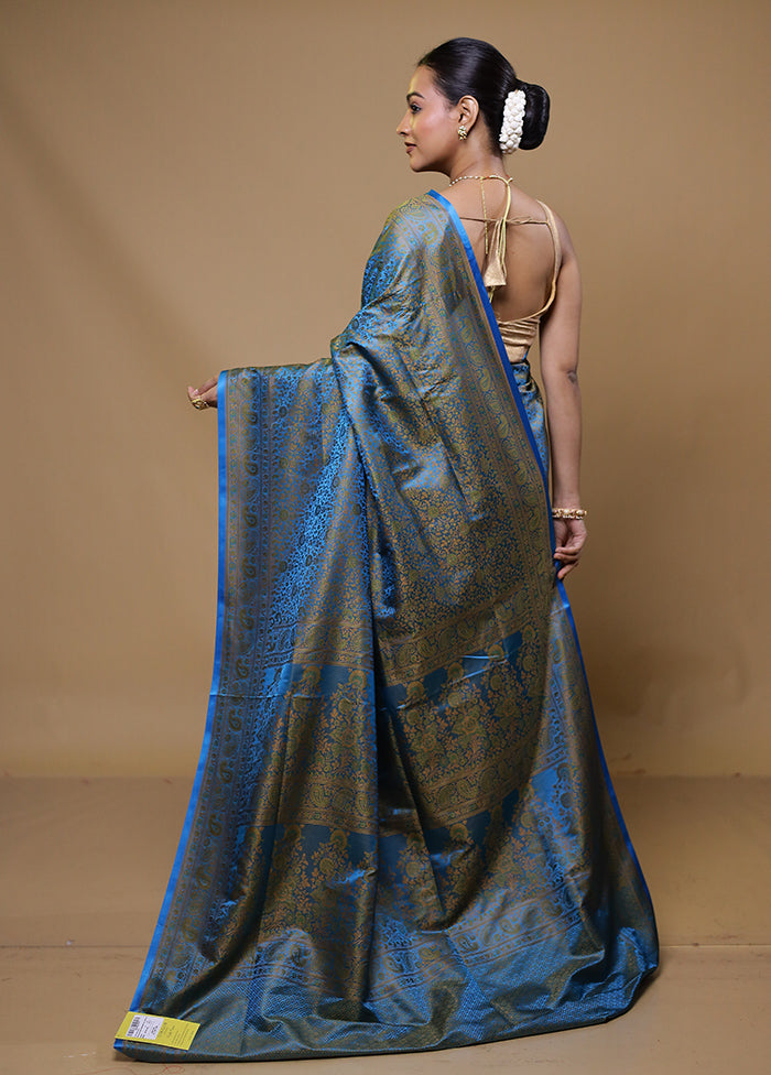 Blue Jamewar Silk Saree With Blouse Piece