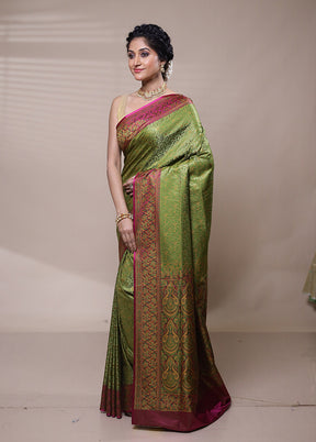 Green Jamewar Silk Saree With Blouse Piece