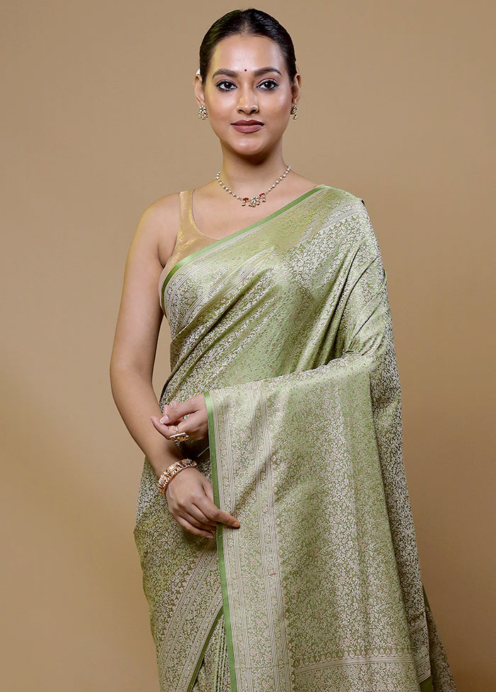 Green Jamewar Silk Saree With Blouse Piece