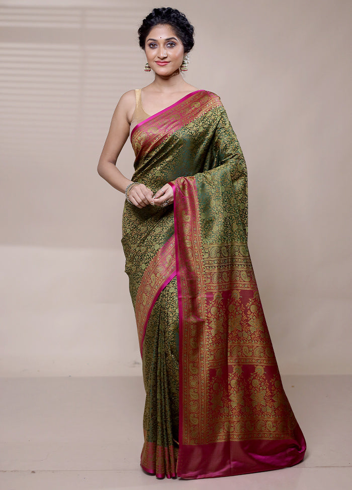 Green Jamewar Silk Saree With Blouse Piece