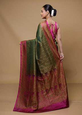 Green Jamewar Silk Saree With Blouse Piece