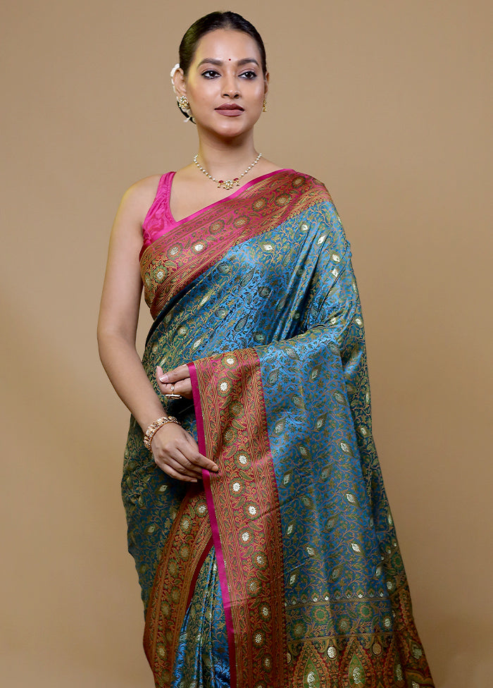 Blue Tanchoi Silk Saree With Blouse Piece