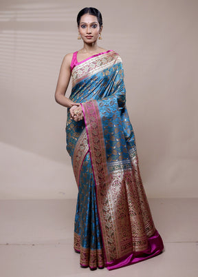 Blue Tanchoi Silk Saree With Blouse Piece