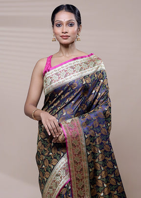 Blue Tanchoi Silk Saree With Blouse Piece