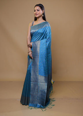 Blue Tussar Silk Saree With Blouse Piece