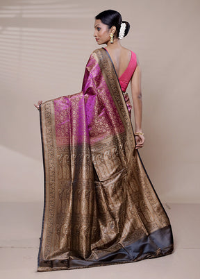 Pink Jamewar Silk Saree With Blouse Piece