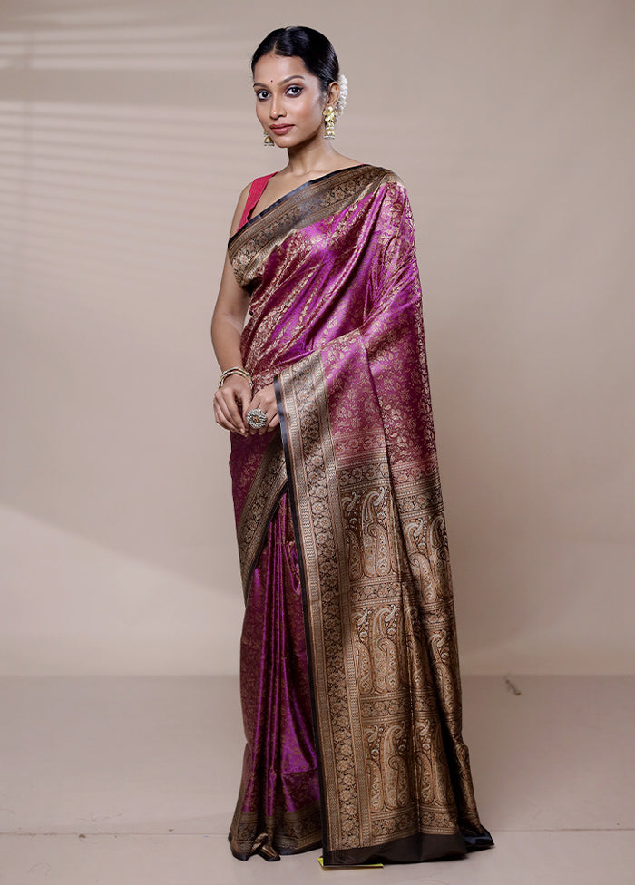 Pink Jamewar Silk Saree With Blouse Piece