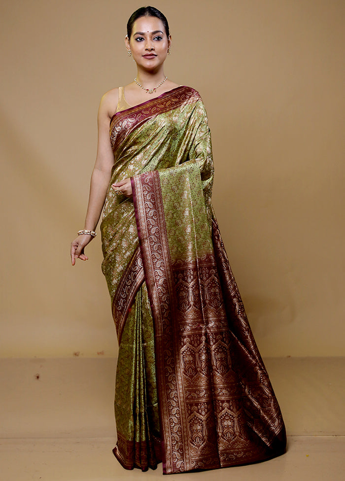 Green Jamewar Silk Saree With Blouse Piece