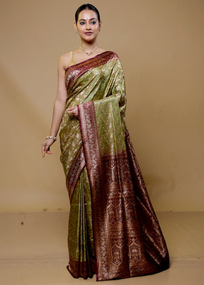 Green Jamewar Silk Saree With Blouse Piece