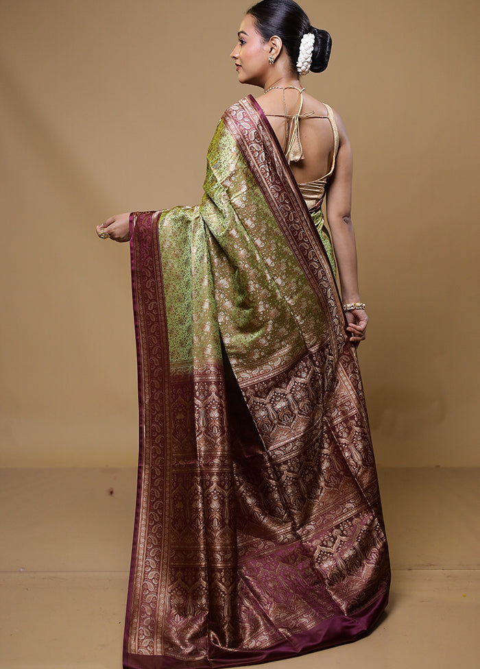 Green Jamewar Silk Saree With Blouse Piece