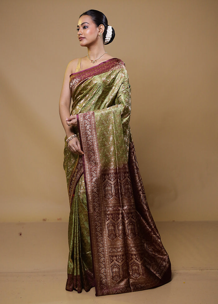 Green Jamewar Silk Saree With Blouse Piece