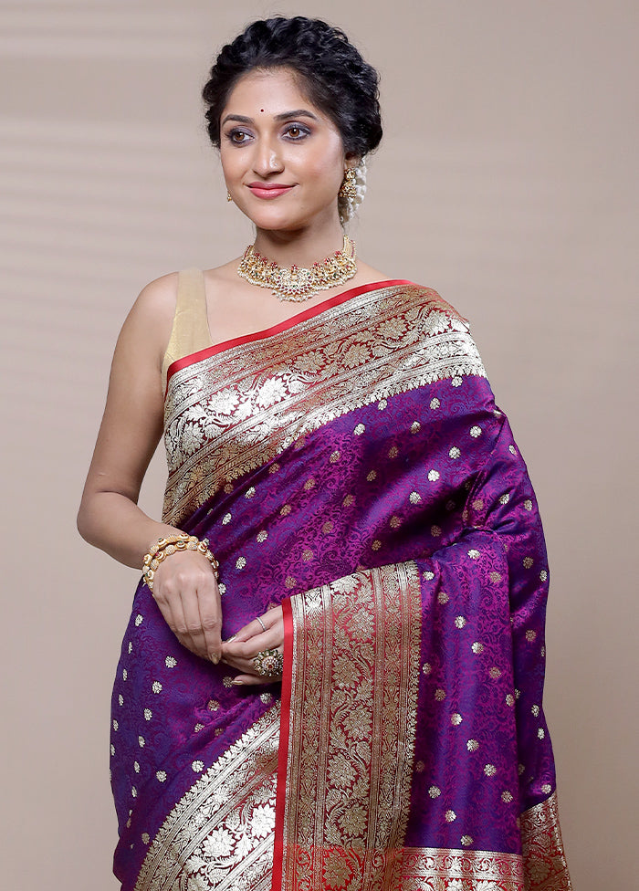 Purple Tanchoi Silk Saree With Blouse Piece