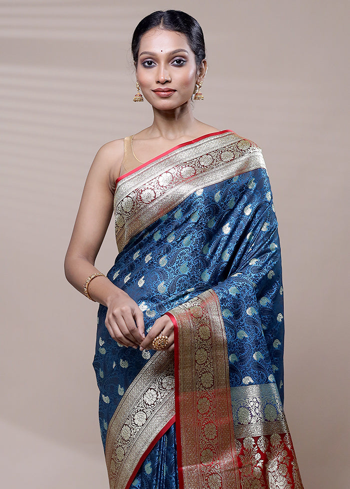 Blue Tanchoi Silk Saree With Blouse Piece