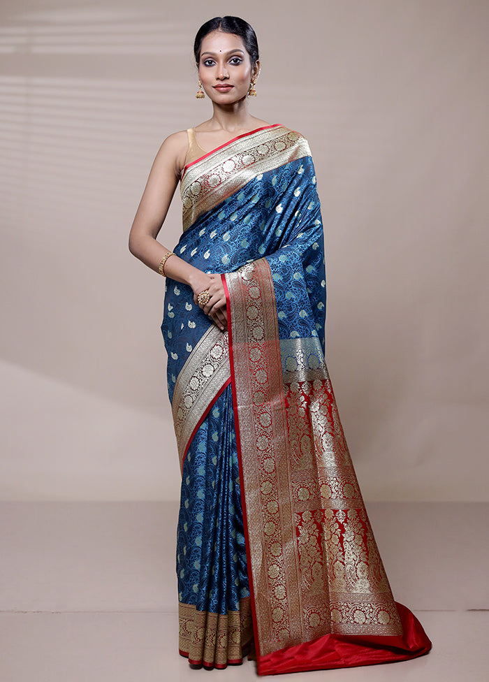 Blue Tanchoi Silk Saree With Blouse Piece