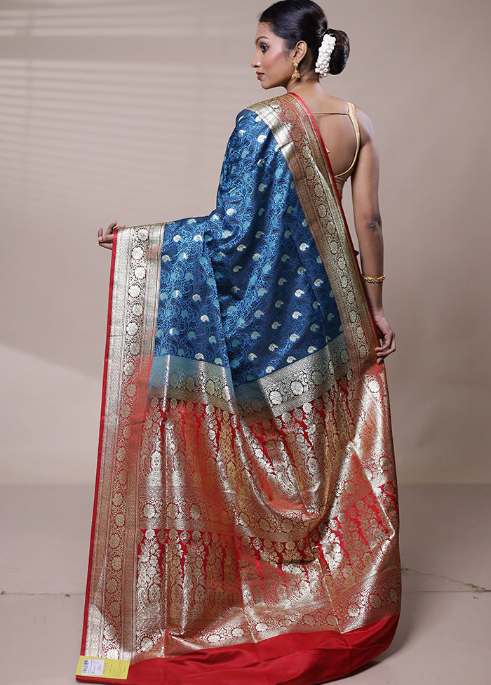 Blue Tanchoi Silk Saree With Blouse Piece