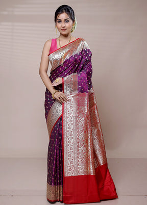 Purple Tanchoi Silk Saree With Blouse Piece