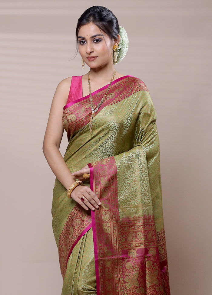 Green Jamewar Silk Saree With Blouse Piece