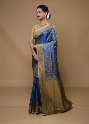 Blue Jamewar Silk Saree With Blouse Piece