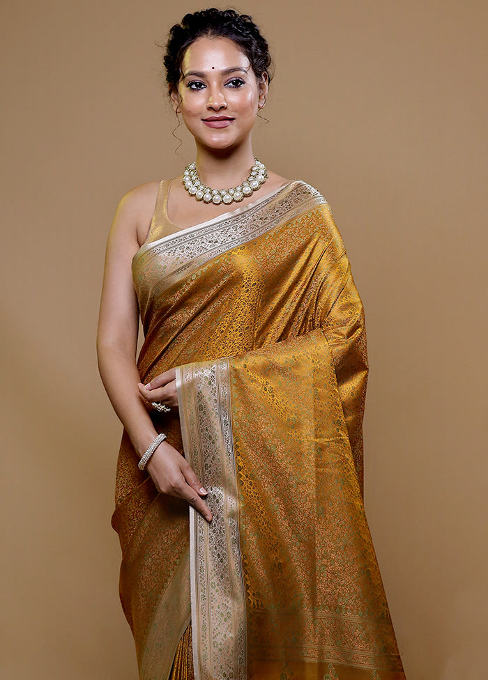 Yellow Jamewar Silk Saree With Blouse Piece