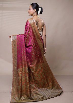 Pink Jamewar Silk Saree With Blouse Piece