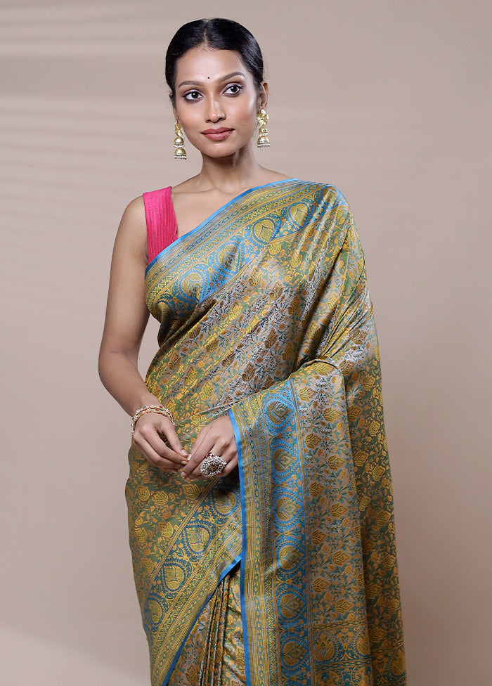 Green Jamewar Silk Saree With Blouse Piece